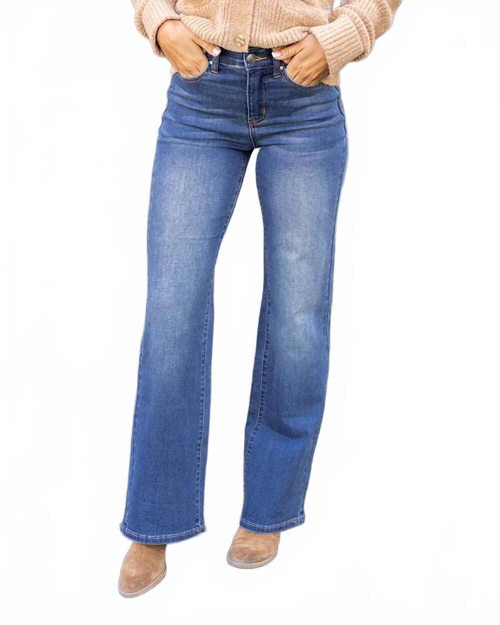 NEW GRACE AND LACE wide leg waist shaper denim jeans in indigo